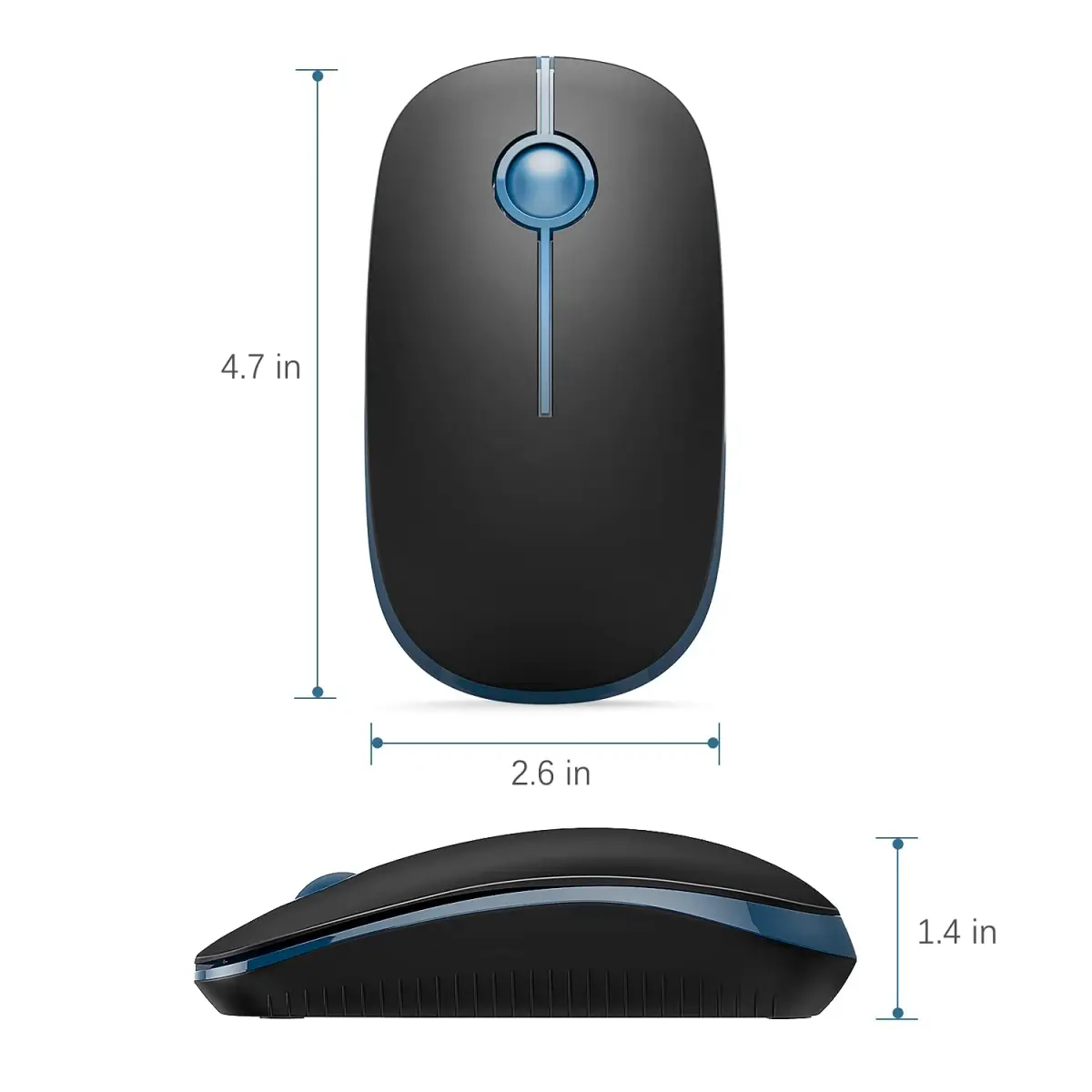 VssoPlor Wireless Mouse, 2.4G Computer Laptop Mouse, Black Sapphire Blue, 11.7 cm (4.7 inch) | Ambidextrous Optical Mouse with USB Receiver - view 7