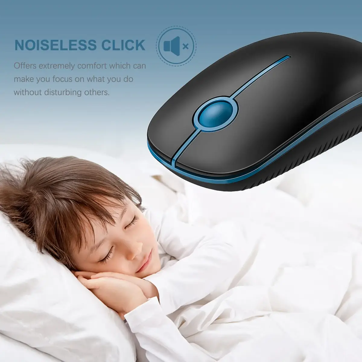 VssoPlor Wireless Mouse, 2.4G Computer Laptop Mouse, Black Sapphire Blue, 11.7 cm (4.7 inch) | Ambidextrous Optical Mouse with USB Receiver - view 2
