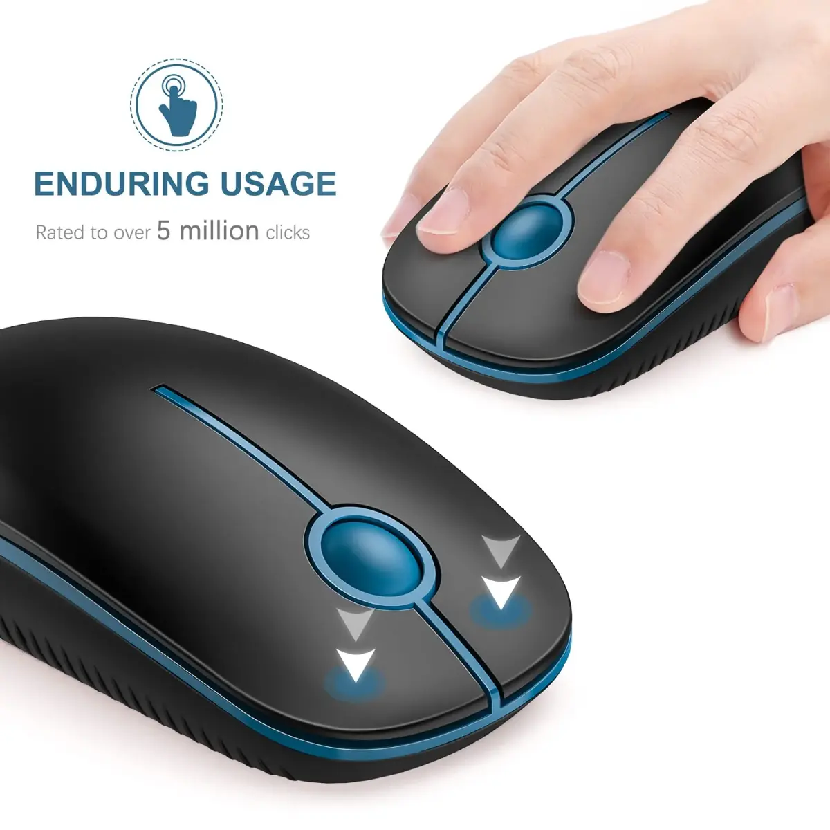 VssoPlor Wireless Mouse, 2.4G Computer Laptop Mouse, Black Sapphire Blue, 11.7 cm (4.7 inch) | Ambidextrous Optical Mouse with USB Receiver - view 3