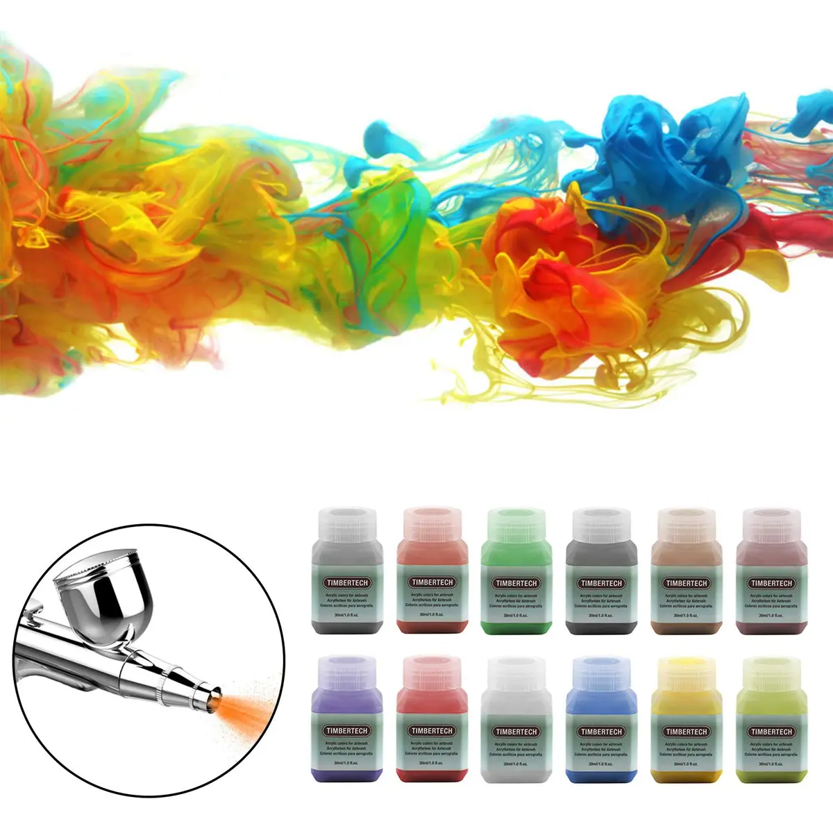 TIMBERTECH Professional Airbrush Paint 12x30ml | Vibrant Water-Based Acrylic Colors - view 4