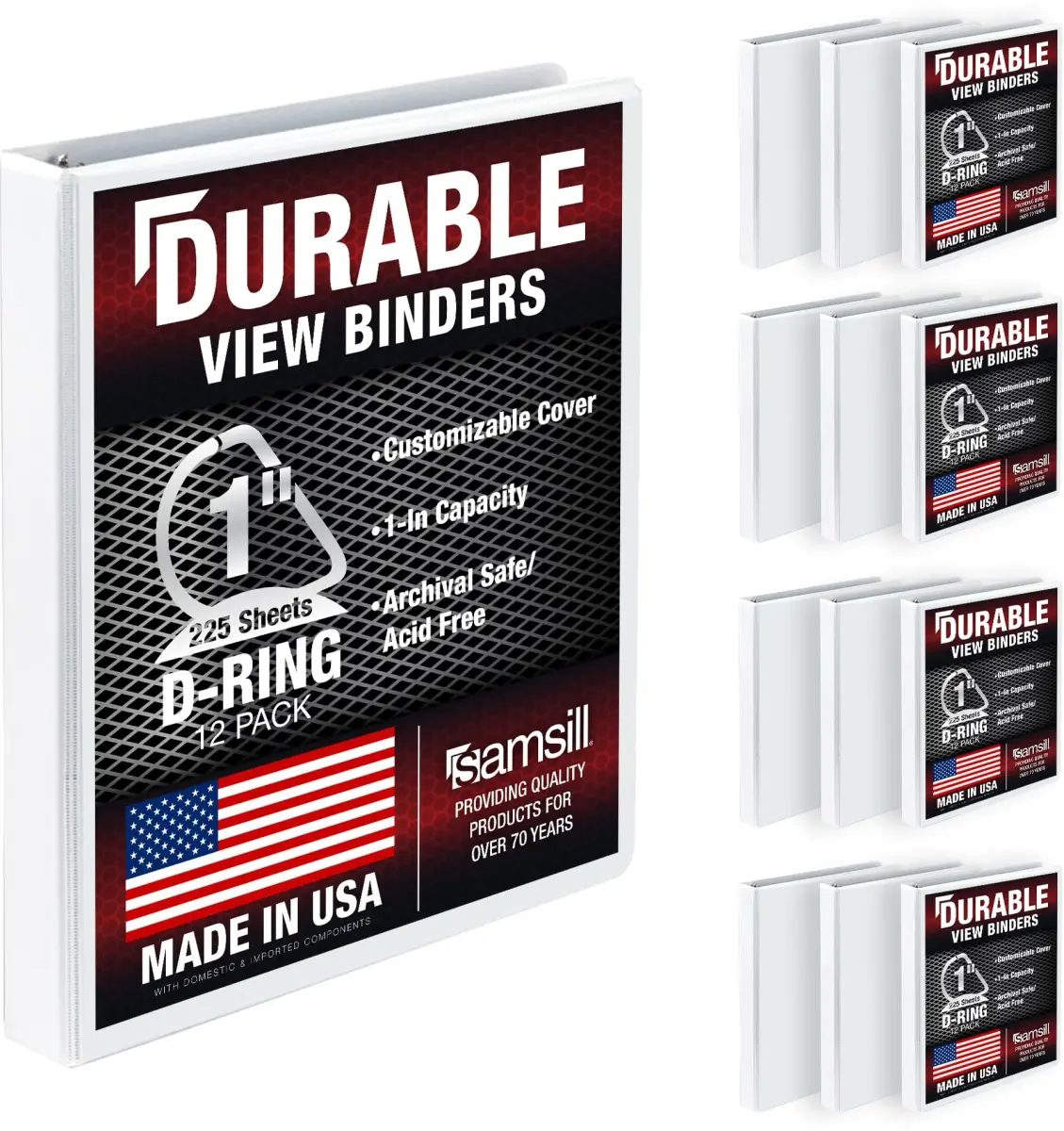 Samsill White 12 Pack 1-Inch D-Ring Binder | Heavy-Duty Recycled Chipboard for Office & School - main product image