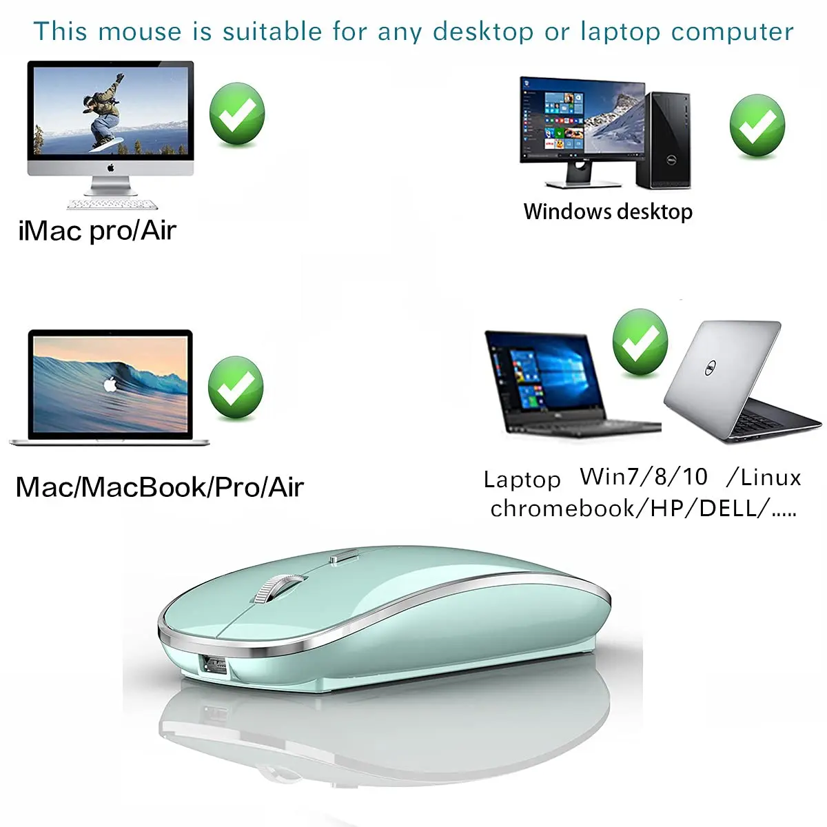 JETTA Wireless Mouse for MacBook & PC | 1600 DPI Optical Sensor, Rechargeable, 2.4GHz Wireless, Blue - view 2