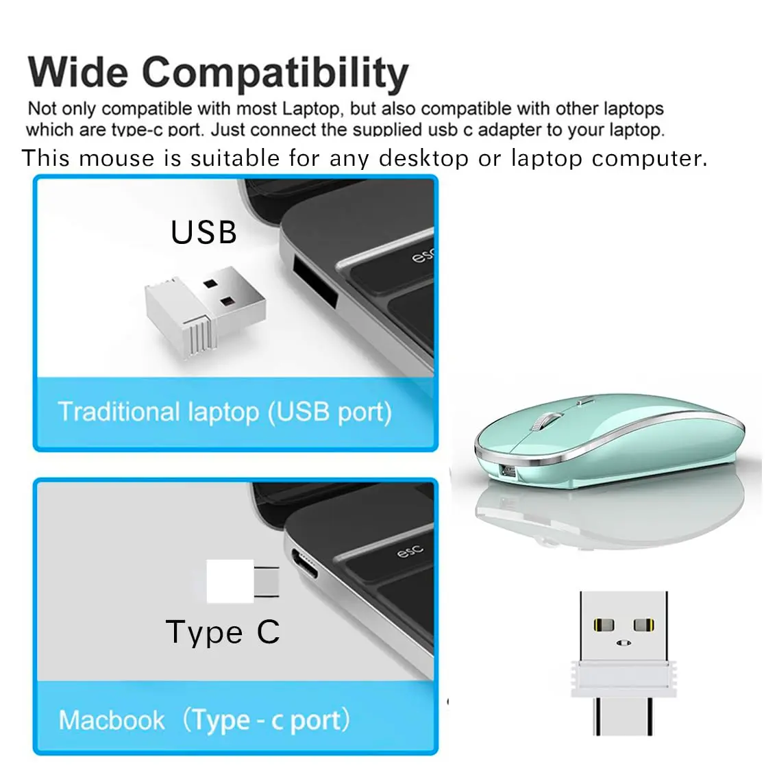 JETTA Wireless Mouse for MacBook & PC | 1600 DPI Optical Sensor, Rechargeable, 2.4GHz Wireless, Blue - view 3