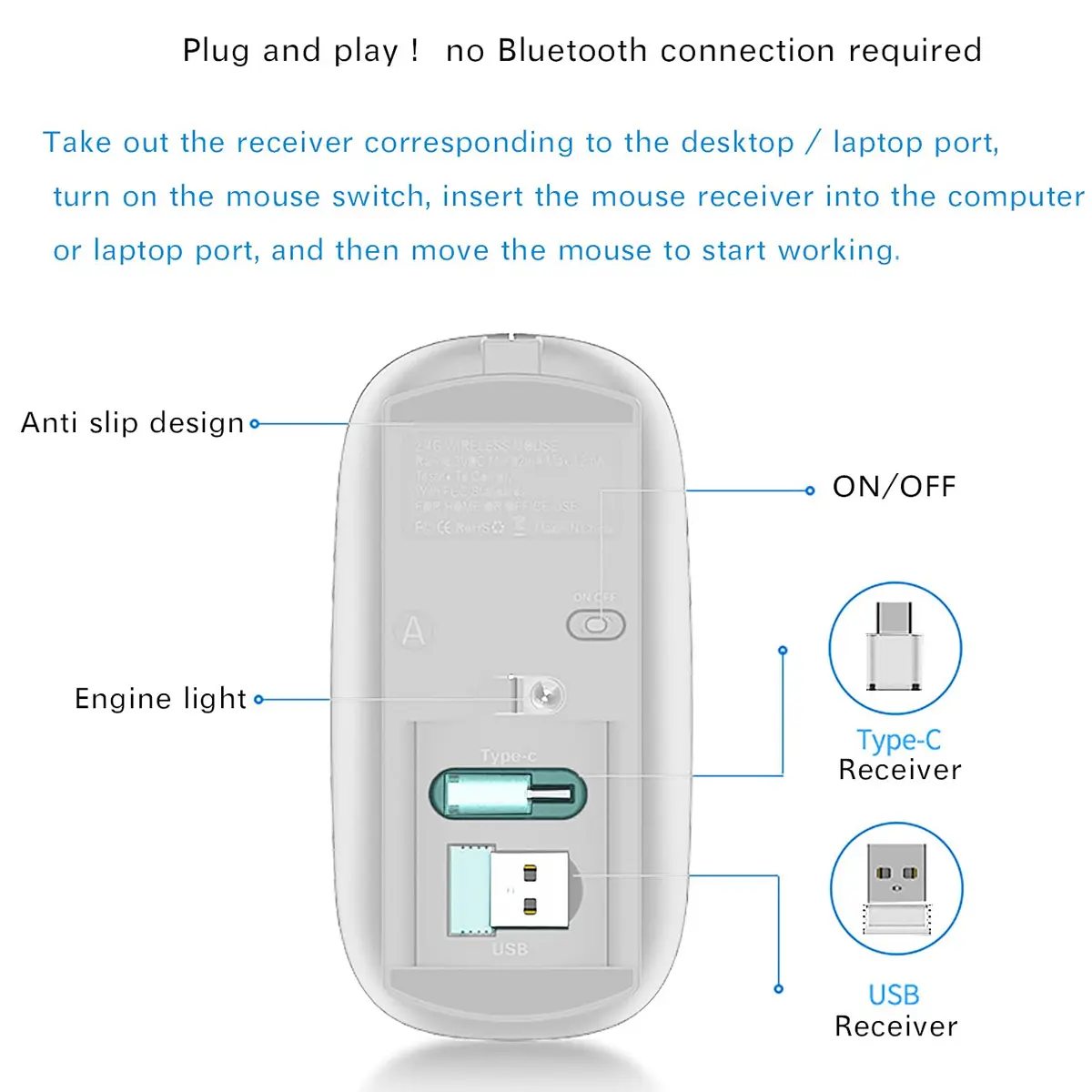 JETTA 2.4G USB C Receiver Wireless Mouse for Computer, Laptop, Chromebook, Mac | 1600 DPI - view 3