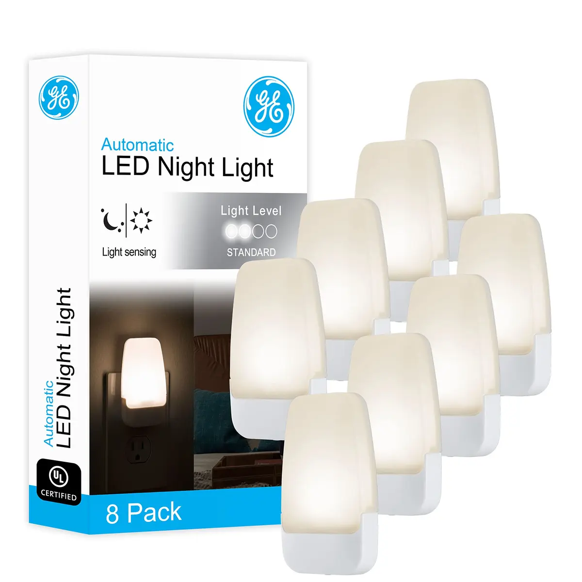 GE Plug-in Night Light with Dusk to Dawn Sensor, 8 Pack | Automatic Illumination for Multiple Rooms - main product image