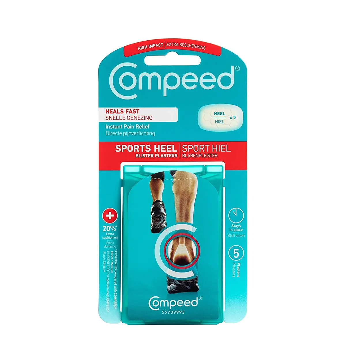 Compeed Advanced Blister Care Pads, Medium Heel, 5 Ct | Instant Pain Relief & Long-Lasting Blister Protection - main product image