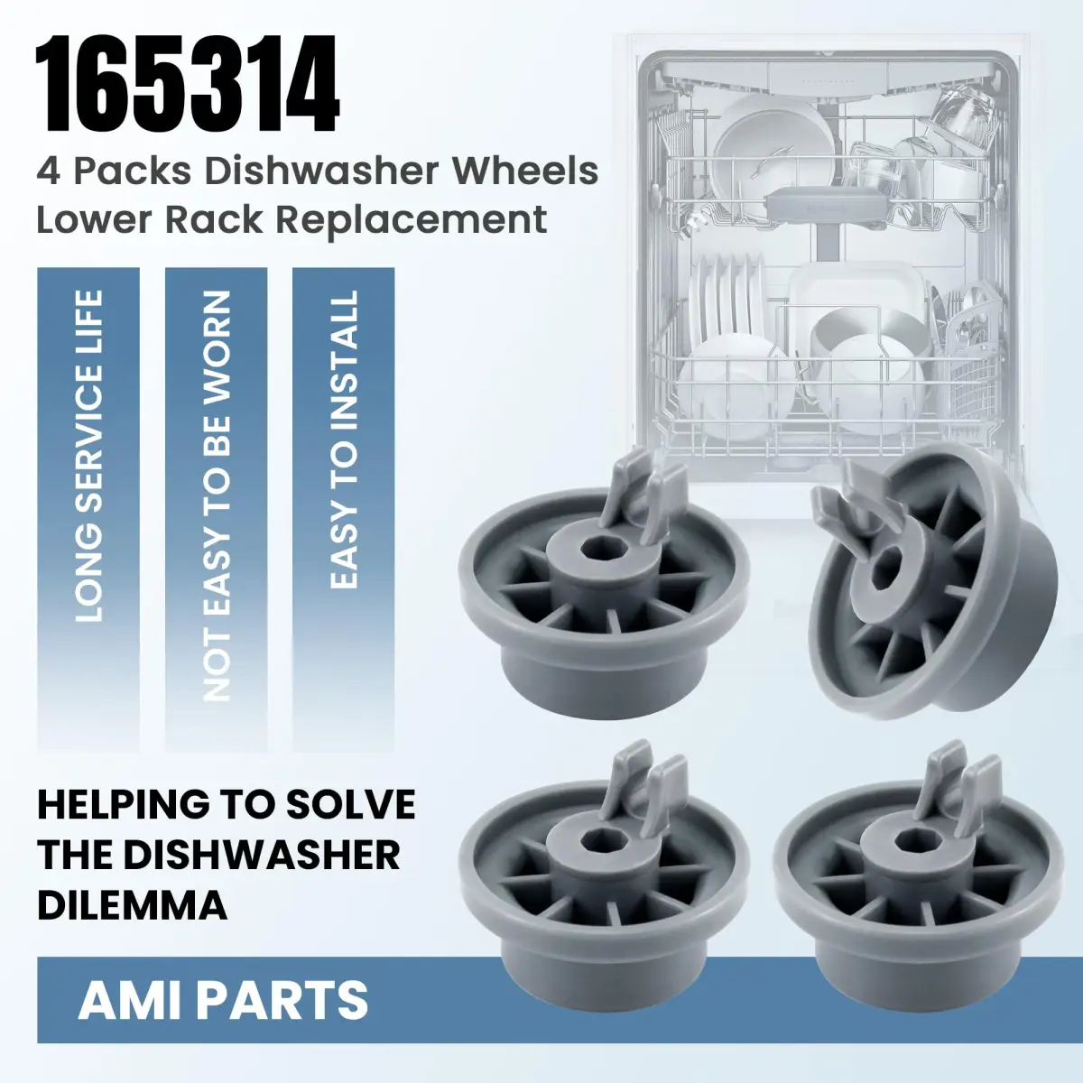 AMI PARTS Dishwasher Rack Wheels 3.6cm (1.42 inch) | 4-Pack Replacement Kit - view 5