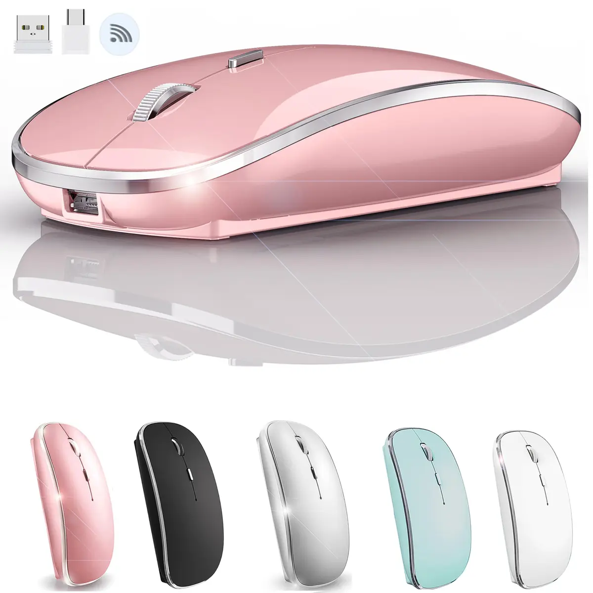 JETTA Wireless Mouse for MacBook Pro MacBook Air Laptop PC Chromebook 2.4 USB/USB C Mouse Rose Gold | Plug and Play - main product image