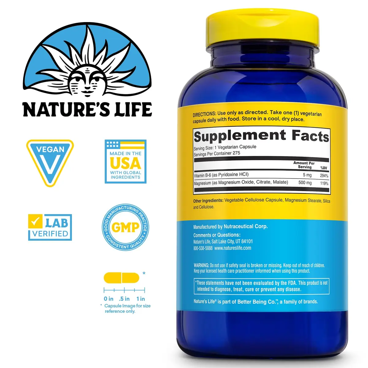 Nature's Life Magnesium 500 mg, 275 VegCaps | Supports Muscles, Nerves & Bones - view 2