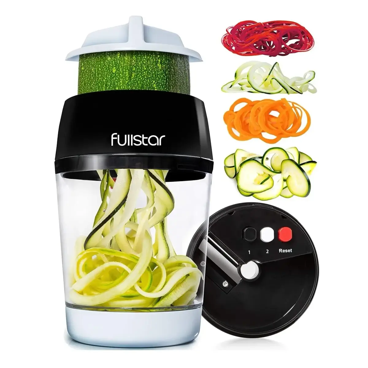 Fullstar 4-in-1 Vegetable Spiralizer & Slicer, Veggie Noodle Maker with Built-in Container & Safety Guard | 10.16 cm (4 in) Height - main product image