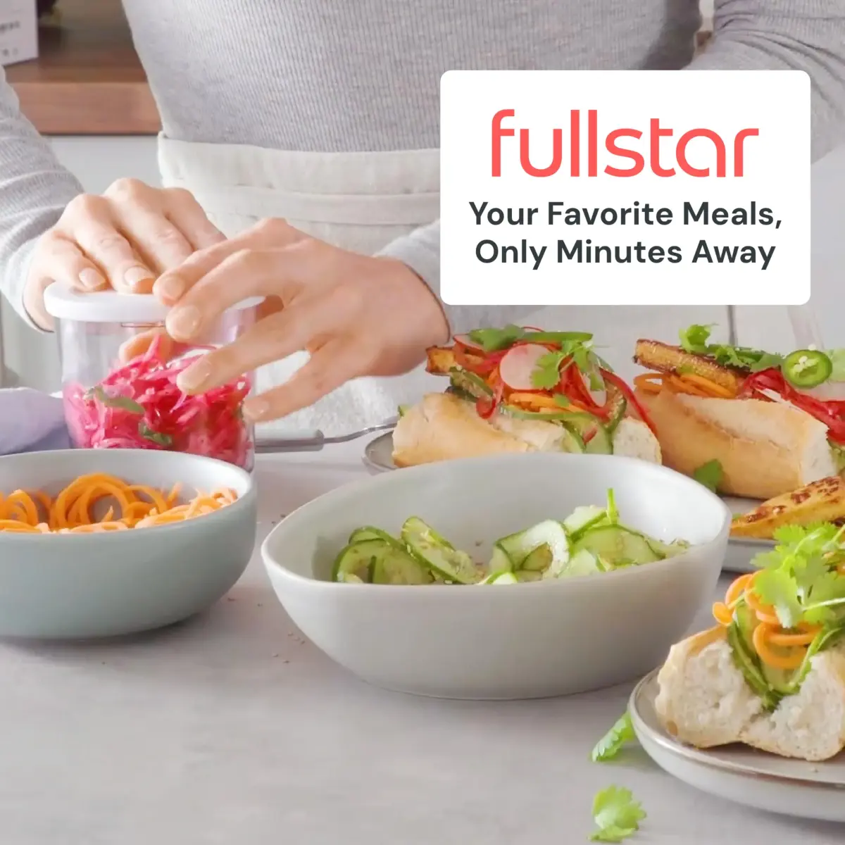 Fullstar 4-in-1 Vegetable Spiralizer & Slicer, Veggie Noodle Maker with Built-in Container & Safety Guard | 10.16 cm (4 in) Height - view 9