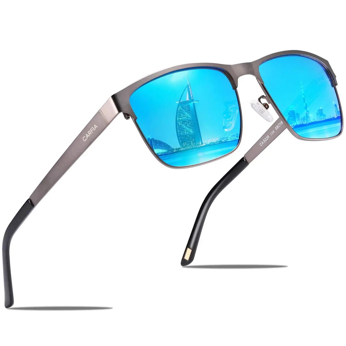 CARFIA Polarized Sunglasses for Men Spring Hinge Metal Frame CA5225 | Classic Square Design with UV400 Protection (70-120 chars) - main product image