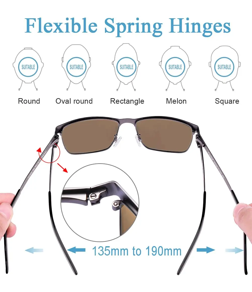 CARFIA Polarized Sunglasses for Men Spring Hinge Metal Frame CA5225 | Classic Square Design with UV400 Protection (70-120 chars) - view 6