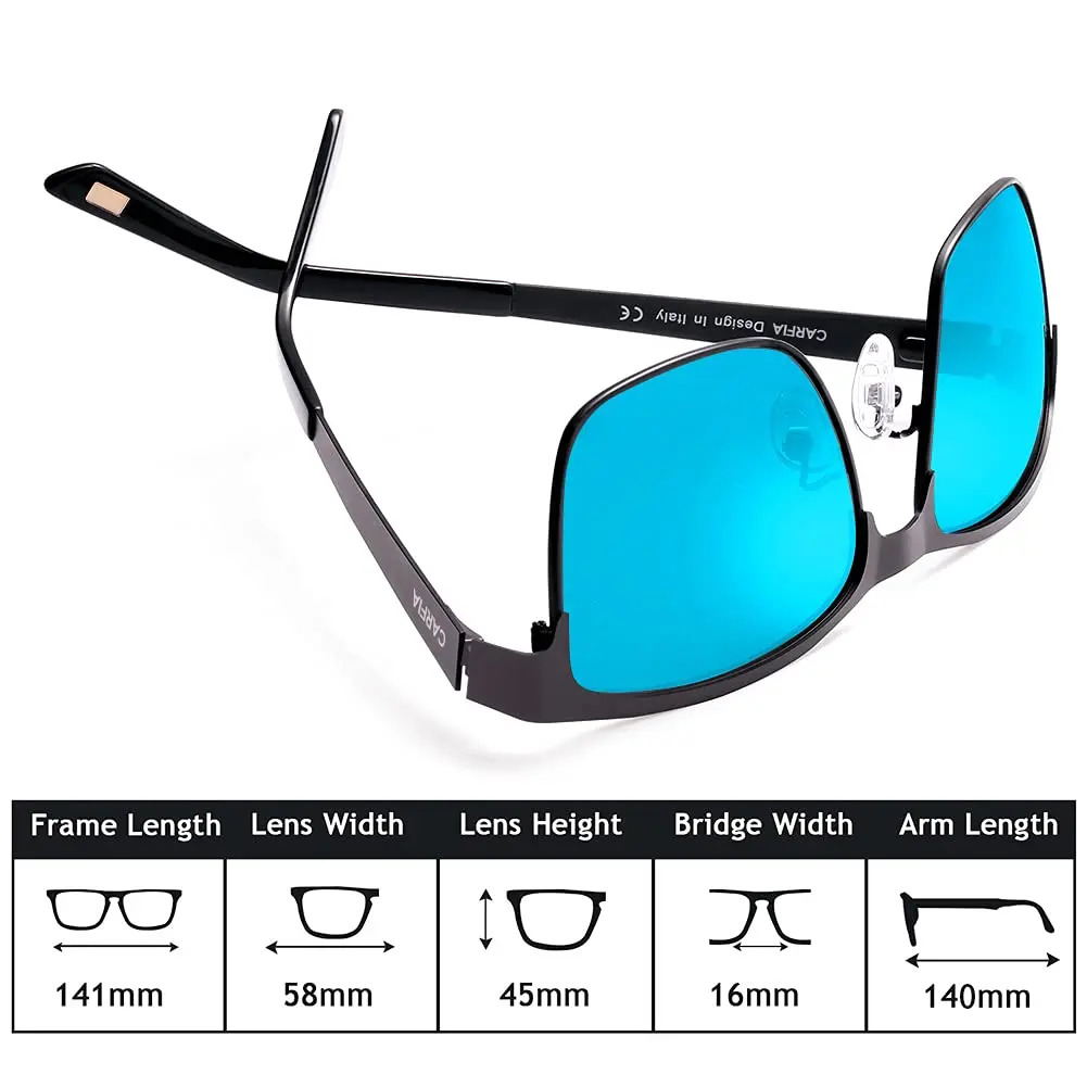 CARFIA Polarized Sunglasses for Men Spring Hinge Metal Frame CA5225 | Classic Square Design with UV400 Protection (70-120 chars) - view 8