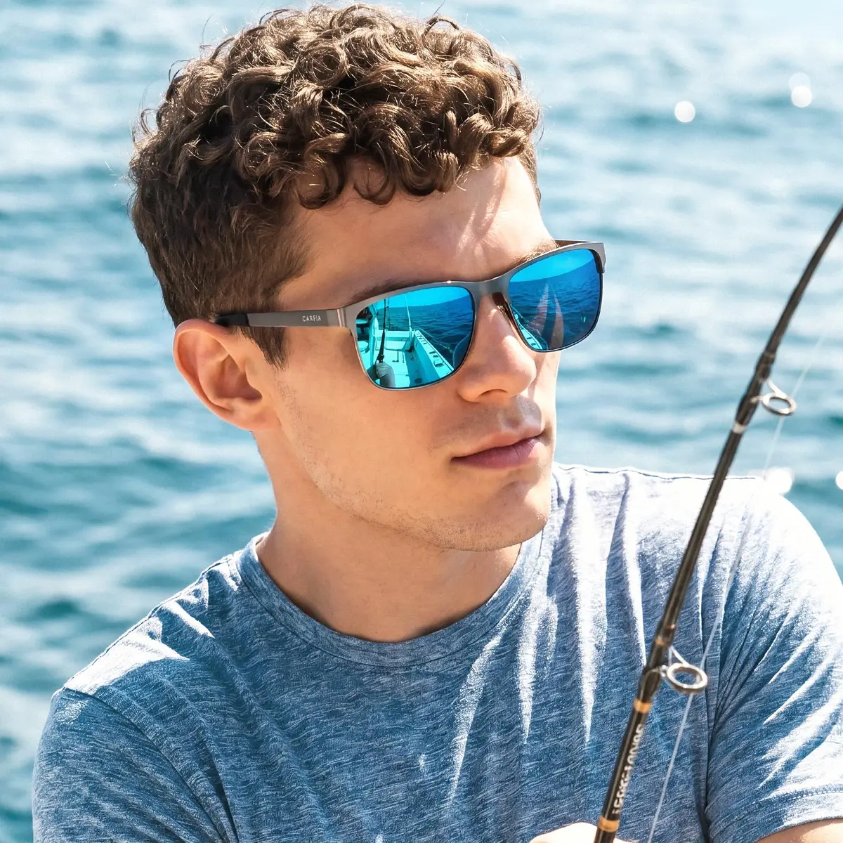 CARFIA Polarized Sunglasses for Men Spring Hinge Metal Frame CA5225 | Classic Square Design with UV400 Protection (70-120 chars) - view 3