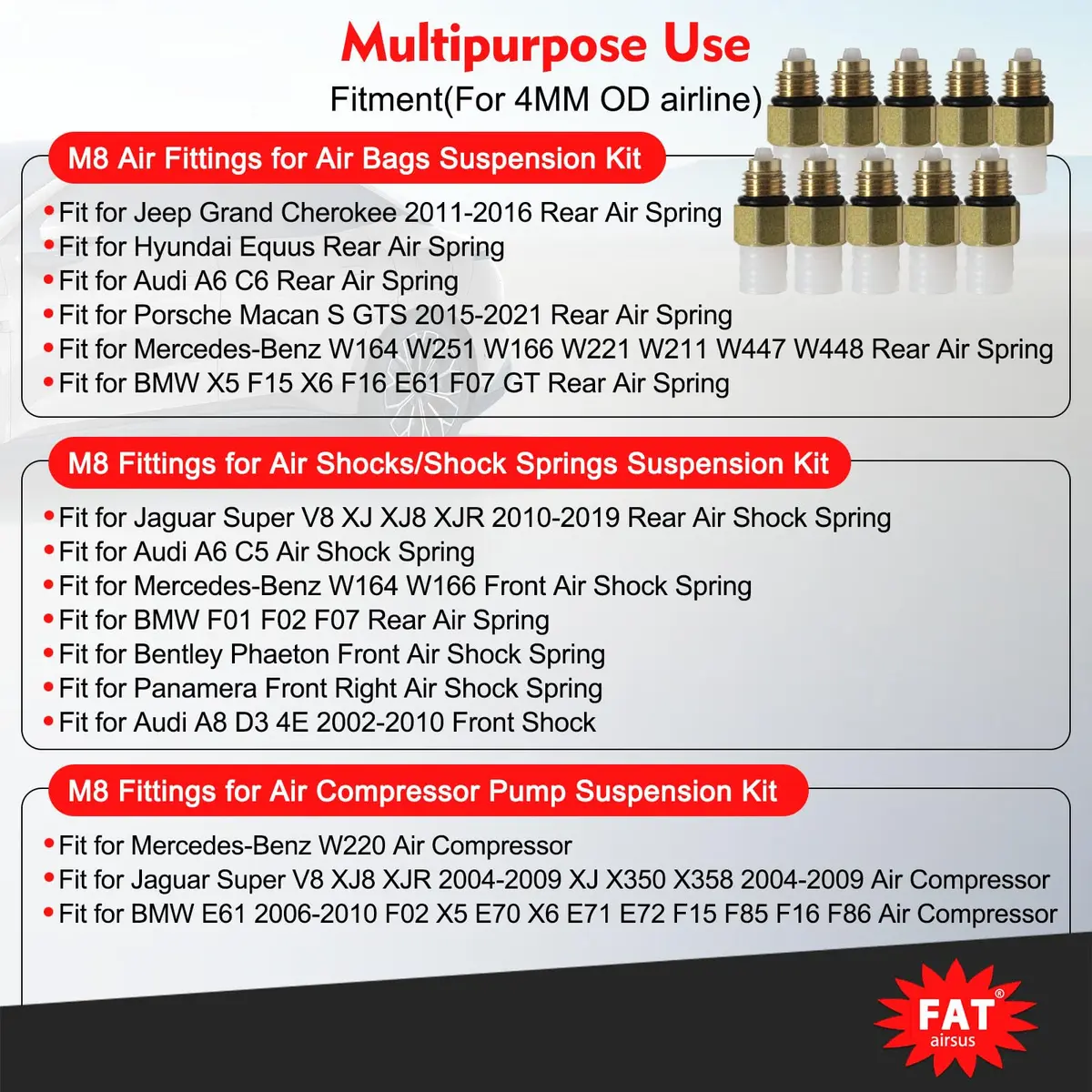 AIRSUSFAT 10pcs Air Suspension Repair Kit M8 4mm | Brass Fittings for Mercedes-Benz & More - view 4