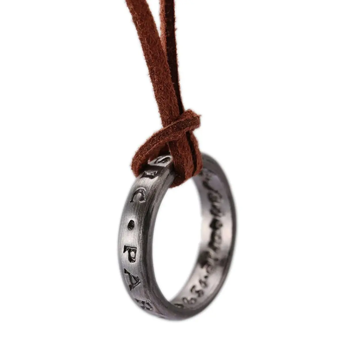 hooseiki Uncharted 4 Nathan Drake Ring Pendant Necklace with Adjustable Brown Leather Chain - main product image