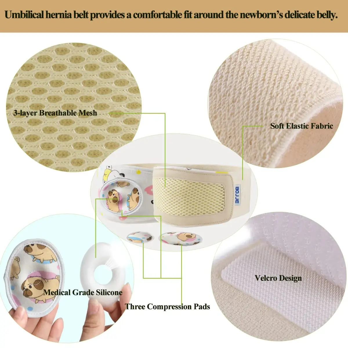 BOJEE Umbilical Hernia Belt for Infants & Kids | 48 cm (19 inch) Beige - view 3