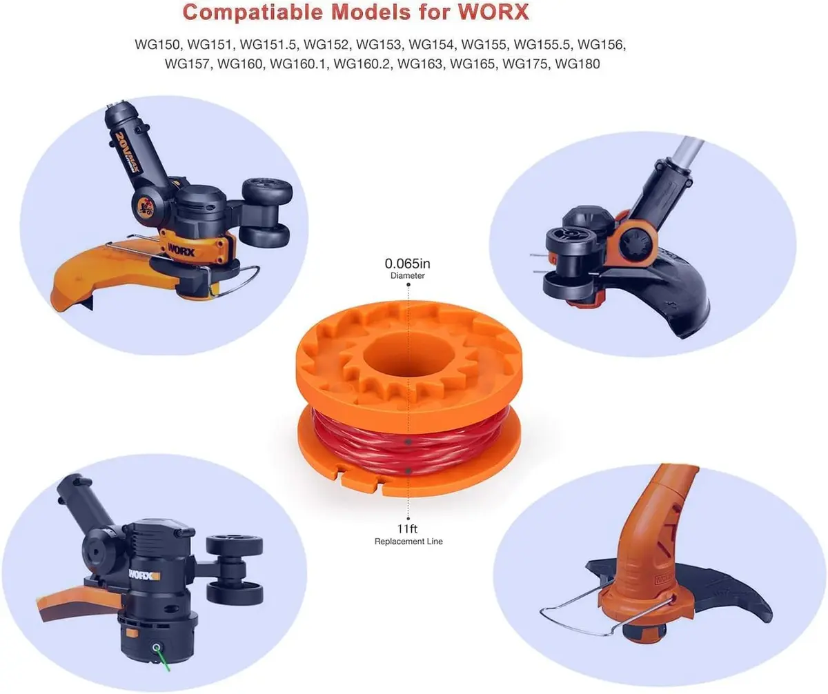 LEIMO KPARTS Trimmer Spool Line for Worx WA0010 | Durable 11ft 0.065" Nylon, Compatible with Worx WG Series, 14 Pack - view 6
