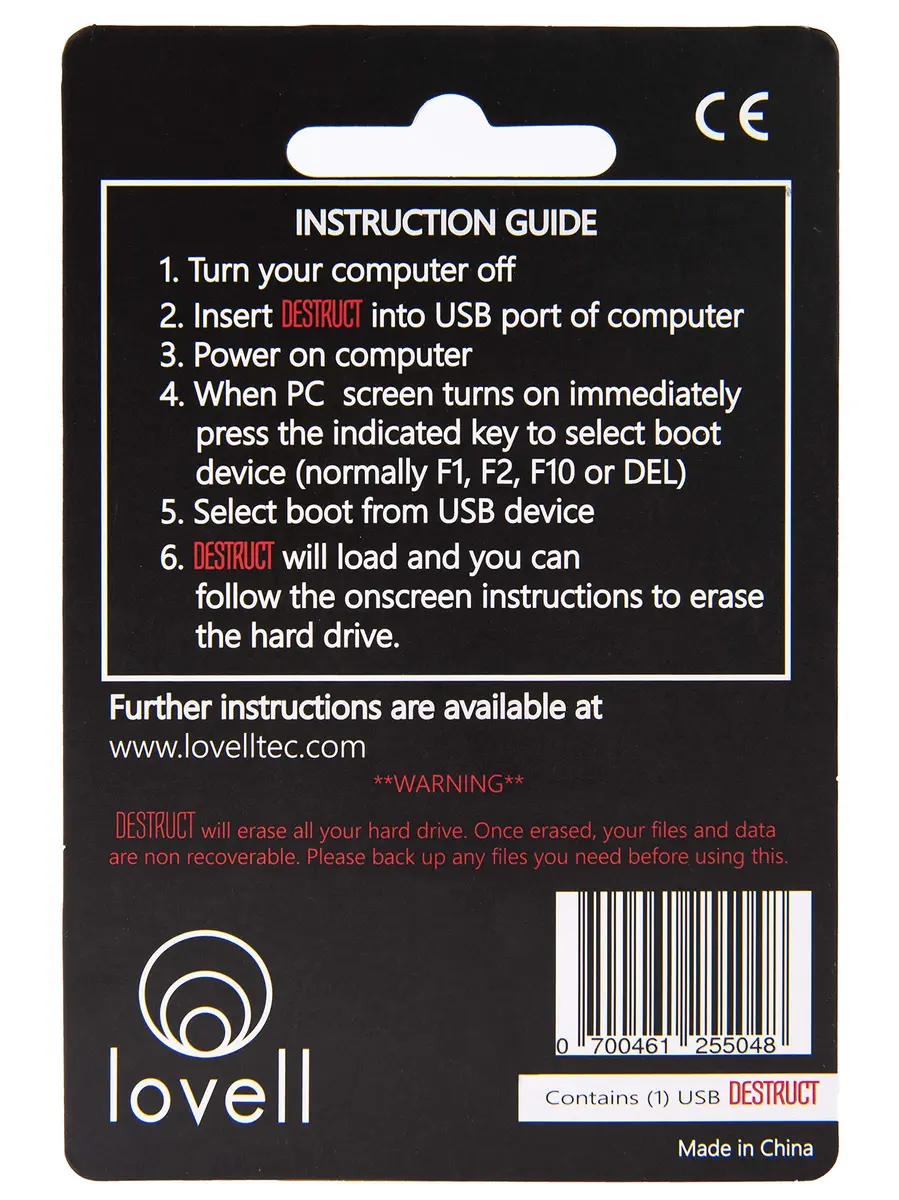 DESTRUCT USB Gadget - Military Grade Hard Drive Wiper | Permanently Erase Data, Portable, USB 1.1, Black - view 3