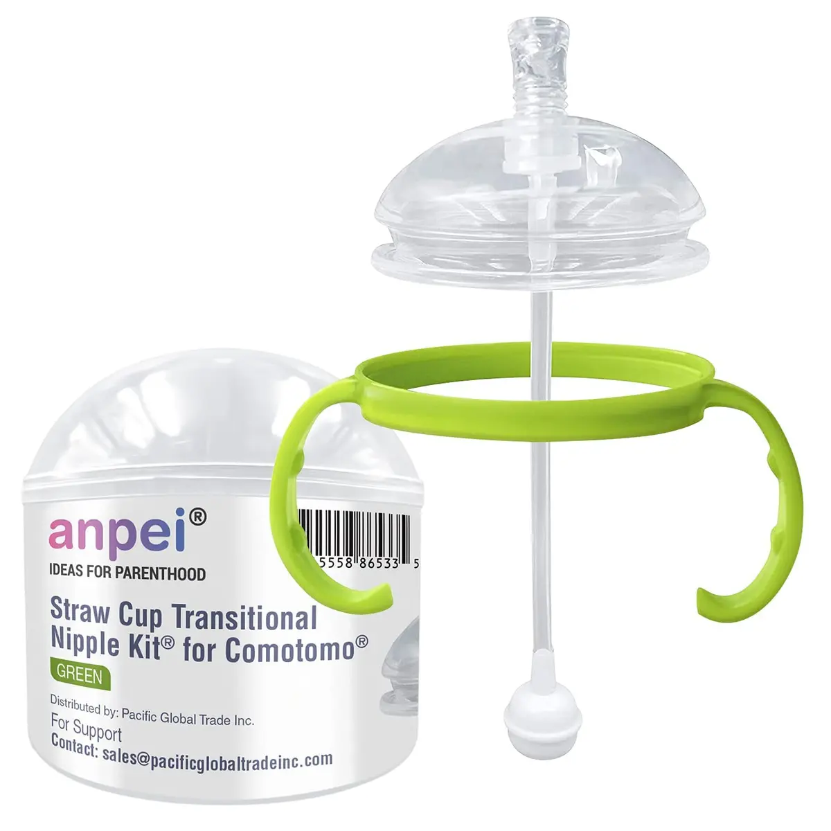 ANPEI Straw Sippy Cup Transitional Nipple Kit for Comotomo Baby Bottles 5 oz & 8 oz | Converts Comotomo Bottles to Straw or Soft Food Dispenser - main product image