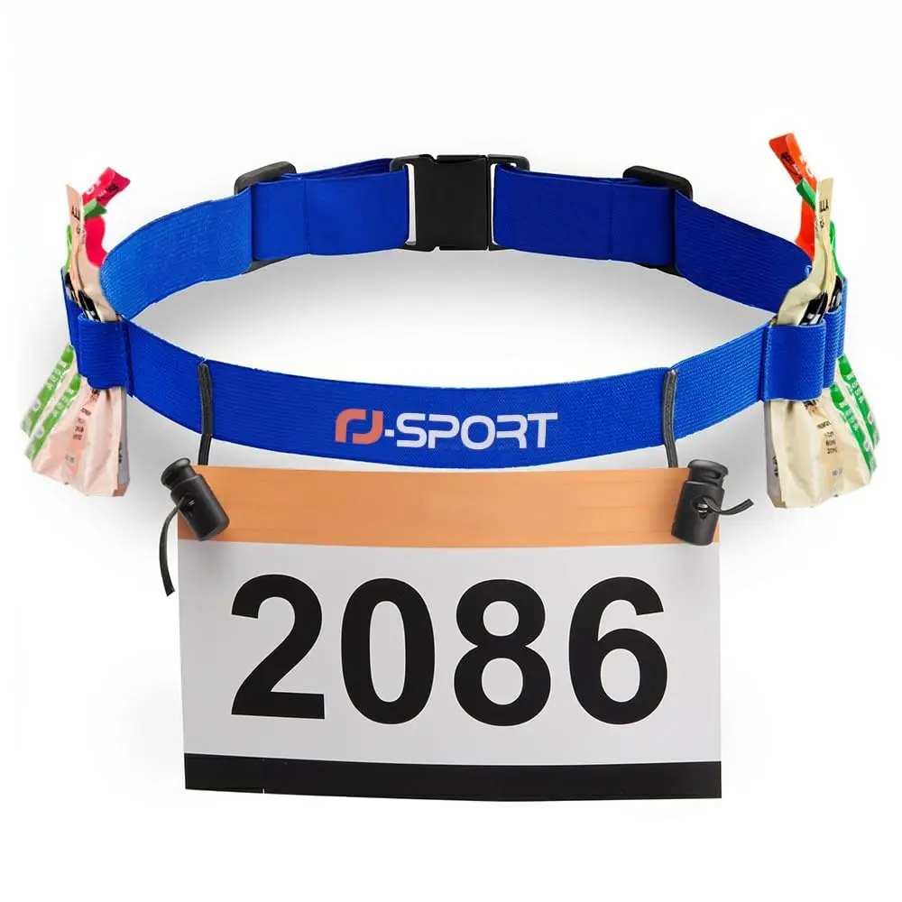 RJ-Sport Race Number Belt - Triathlon Race Belt BIB Holder with 6 Energy Gel Loops for Triathlon, Marathon, Running & Cycling | Fully Adjustable - main product image