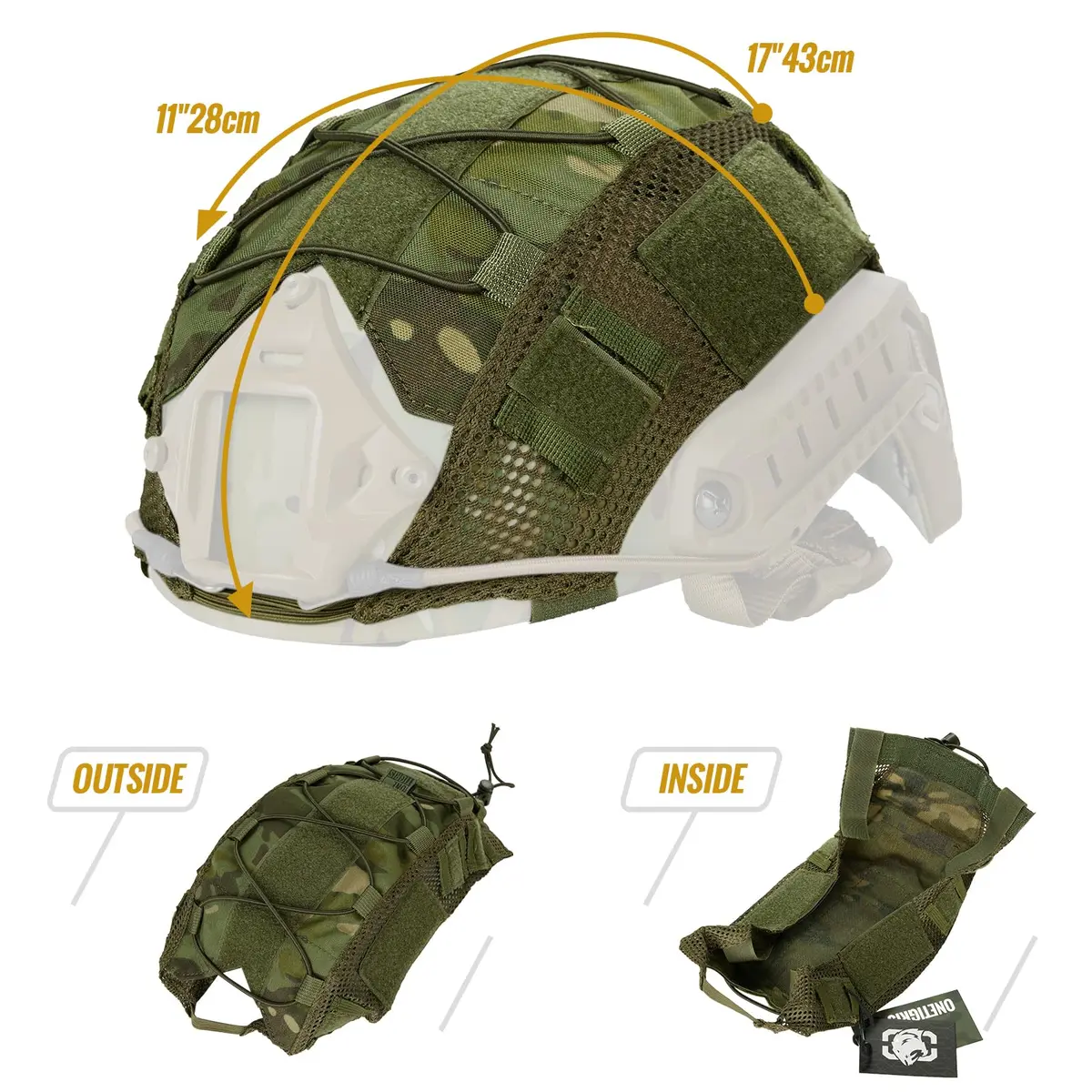 OneTigris Multicam Tactical Fast Helmet Cover for M/L PJ Helmets | Lightweight Cordura Nylon with MOLLE & Bungee System - view 4