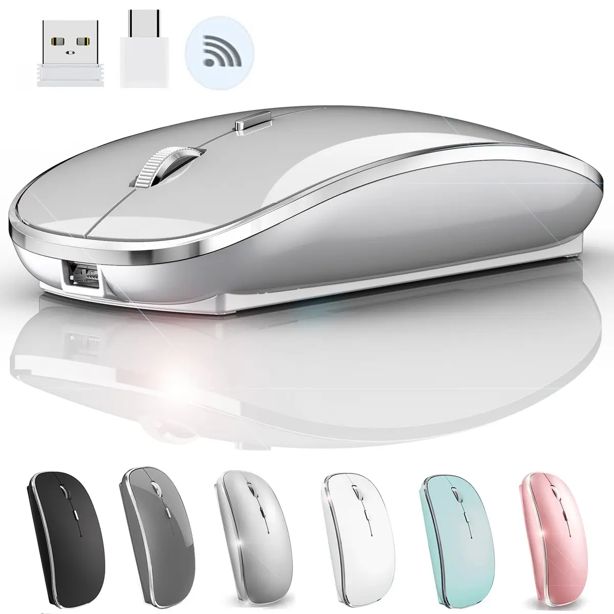 JETTA Wireless Mouse for MacBook Pro, MacBook Air, Laptop, Desktop, Chromebook, Win7/8/10/11, PC - Silver | Plug and Play Optical Mouse - view 2