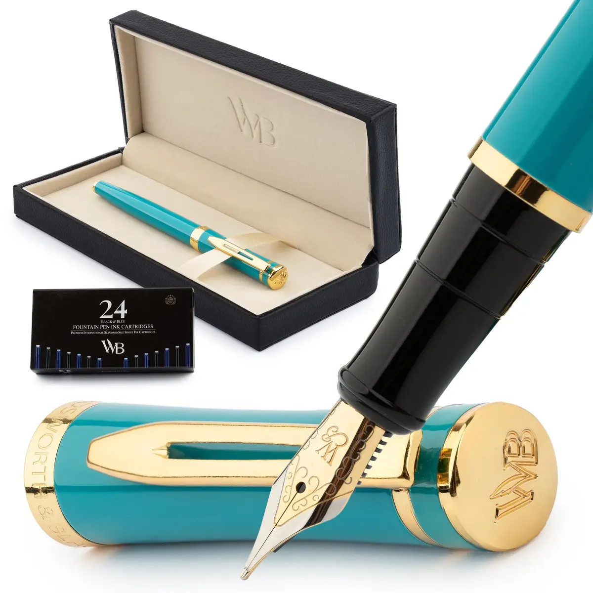 Wordsworth & Black Fountain Pen Set for Writing, Medium Nib, Turquoise | Smooth Ink Flow & Elegant Design - main product image