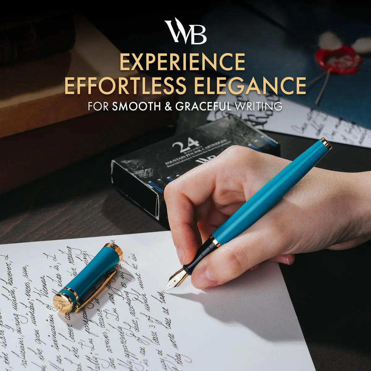 Wordsworth & Black Fountain Pen Set for Writing, Medium Nib, Turquoise | Smooth Ink Flow & Elegant Design - view 2
