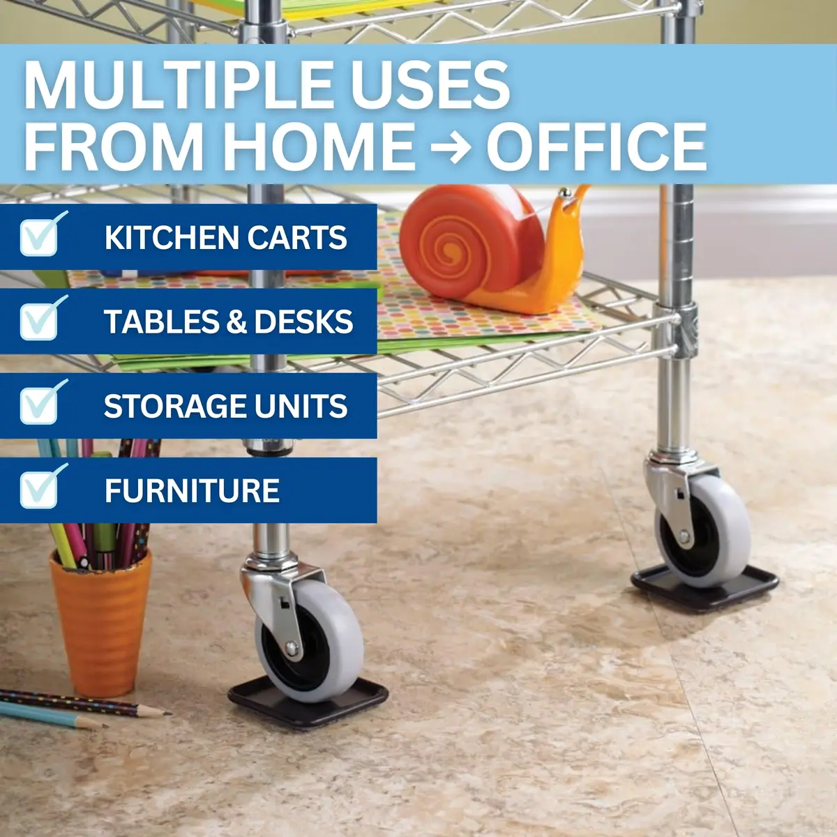 SoftTouch 2-1/2" Square Reusable Furniture Caster Cups with Carpet Bottom, 12-Pack Brown/Gray | Protects Hard Floors & Stabilizes Furniture - view 5