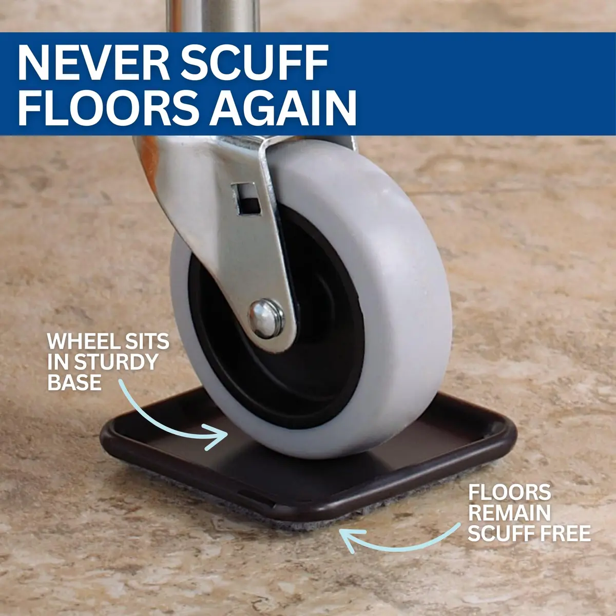 SoftTouch 2-1/2" Square Reusable Furniture Caster Cups with Carpet Bottom, 12-Pack Brown/Gray | Protects Hard Floors & Stabilizes Furniture - view 4
