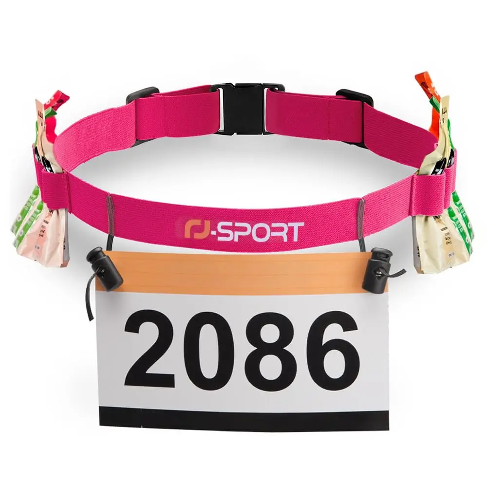 RJ-Sport Race Number Belt with 6 Gel Loops - Adjustable Bib Holder for Triathlon, Marathon, Running & Cycling (Pink, One Size) - main product image