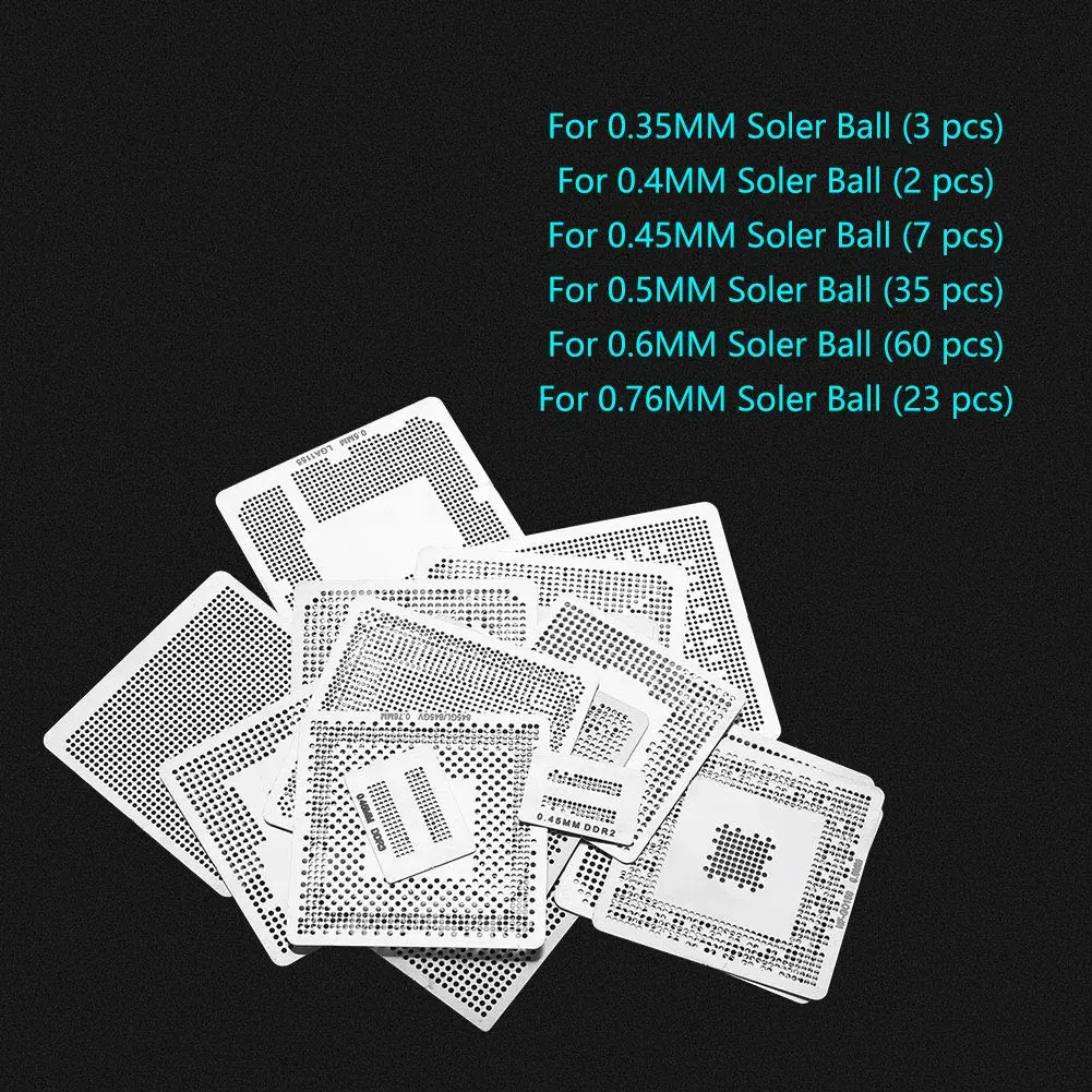 Ovenot BGA Reballing Stencils Kit 130pcs Universal Steel Template Mesh 0.35mm-0.76mm | Directly Heat Set - view 7