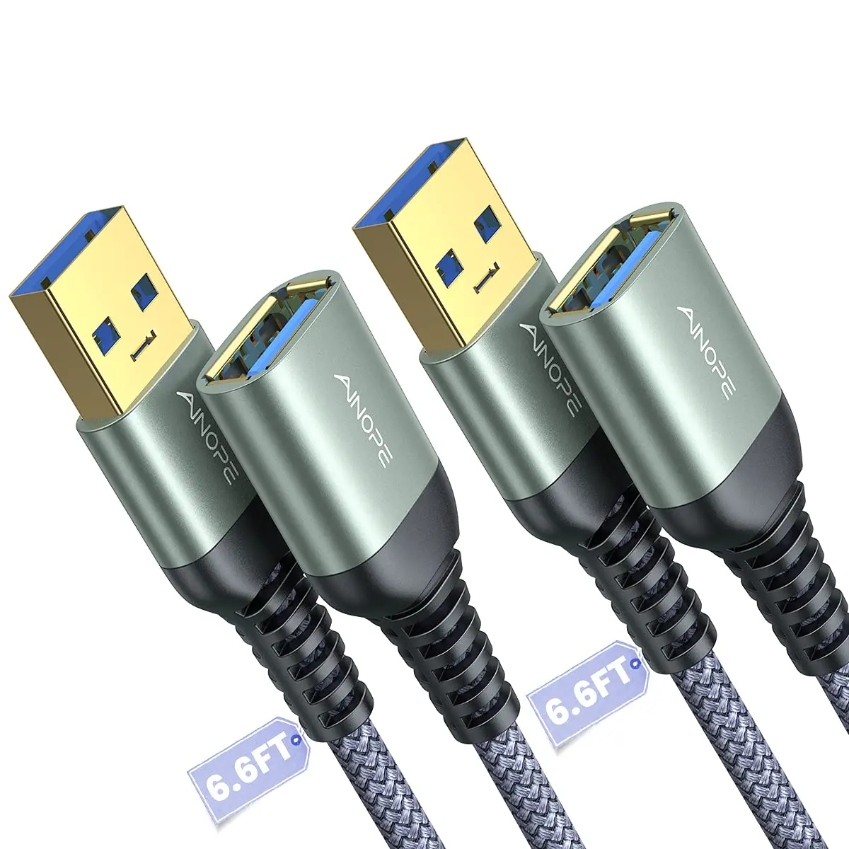 AINOPE USB 3.0 Extension Cable 2Pack 6.6FT (2m) Male to Female Grey | 5Gbps Fast Data Sync & Charging - main product image