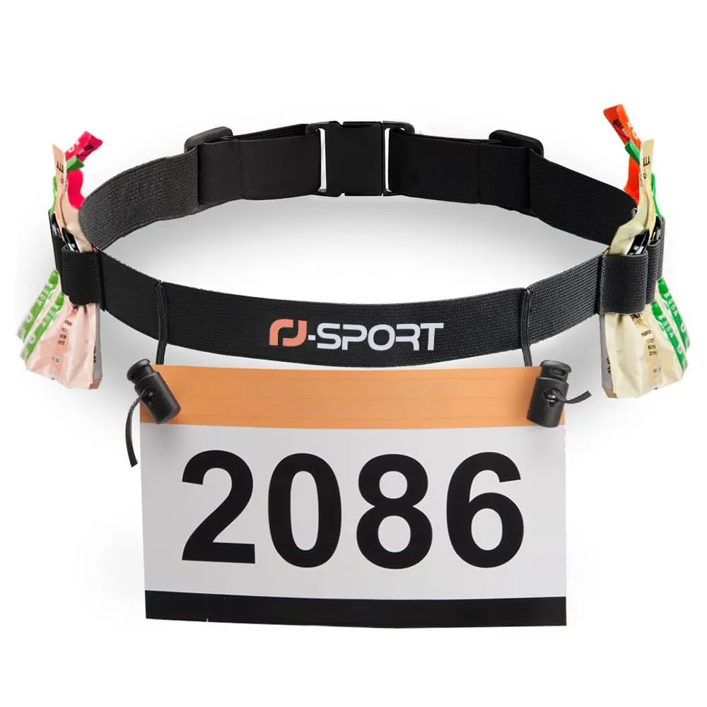 RJ-Sport Race Number Belt with 6 Gel Loops - Black, One Size Fits All | Adjustable Triathlon Bib Holder - main product image