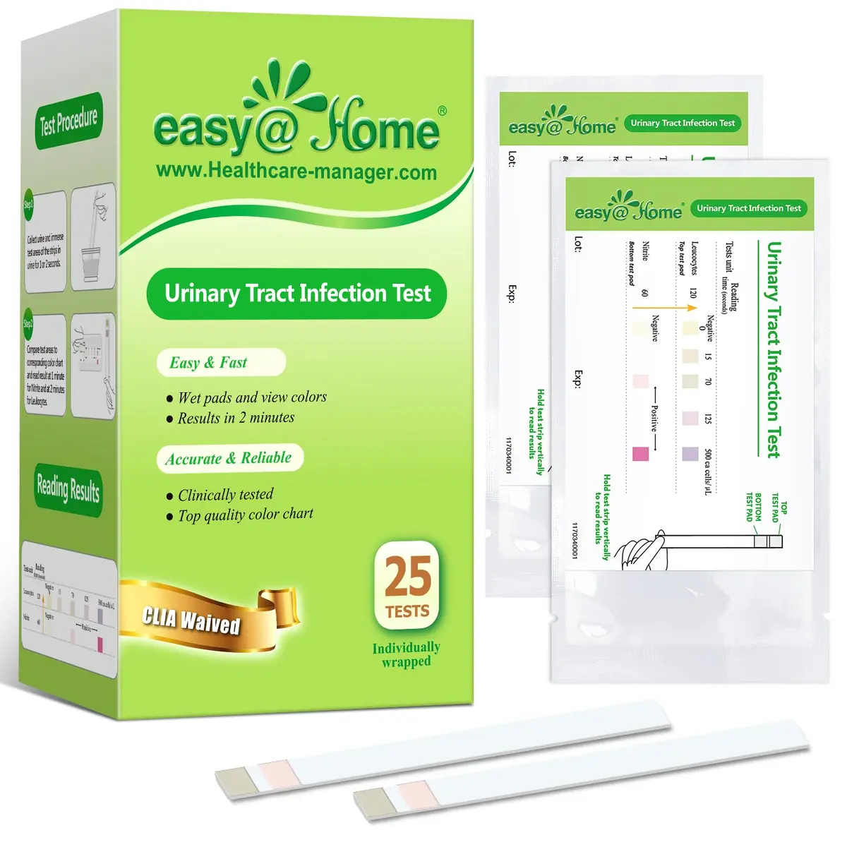 Easy@Home Urinary Tract Infection Test Strips 25 Pack | Detects Leukocytes & Nitrites for Women - main product image