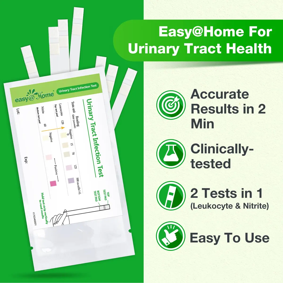 Easy@Home Urinary Tract Infection Test Strips 25 Pack | Detects Leukocytes & Nitrites for Women - view 2