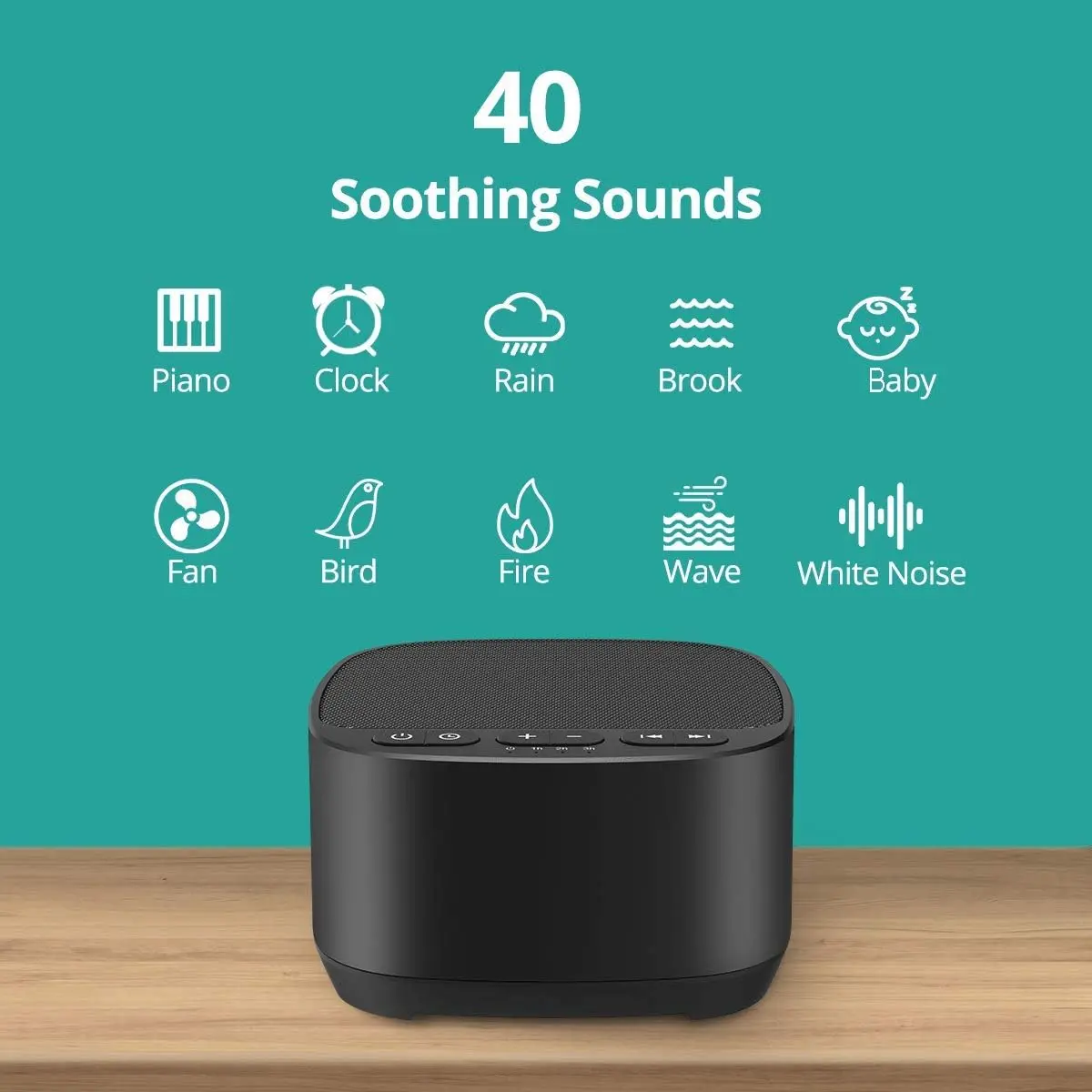 Magicteam White Noise Machine with 40 Sounds, 32 Volume Levels, Memory Function, AC/USB Powered, Sleep Timer, Black | 10cm (3.9in) Portable - view 2