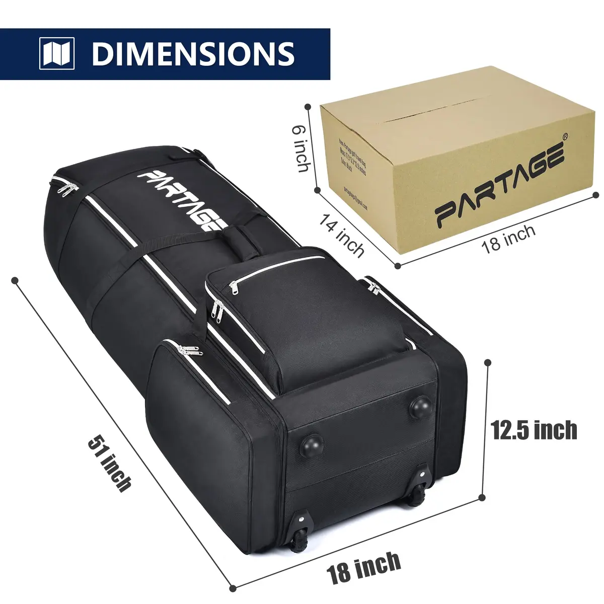 Partage Golf Travel Bag with Wheels | Heavy Duty Oxford, 600D Waterproof Fabric, Black | 51" Open Size - view 5