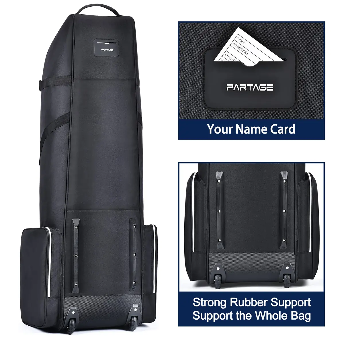 Partage Golf Travel Bag with Wheels | Heavy Duty Oxford, 600D Waterproof Fabric, Black | 51" Open Size - view 6
