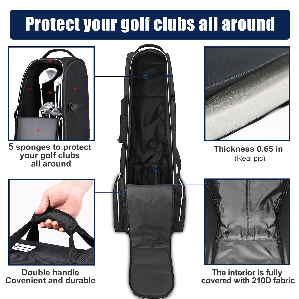Partage Golf Travel Bag with Wheels | Heavy Duty Oxford, 600D Waterproof Fabric, Black | 51" Open Size - view 3