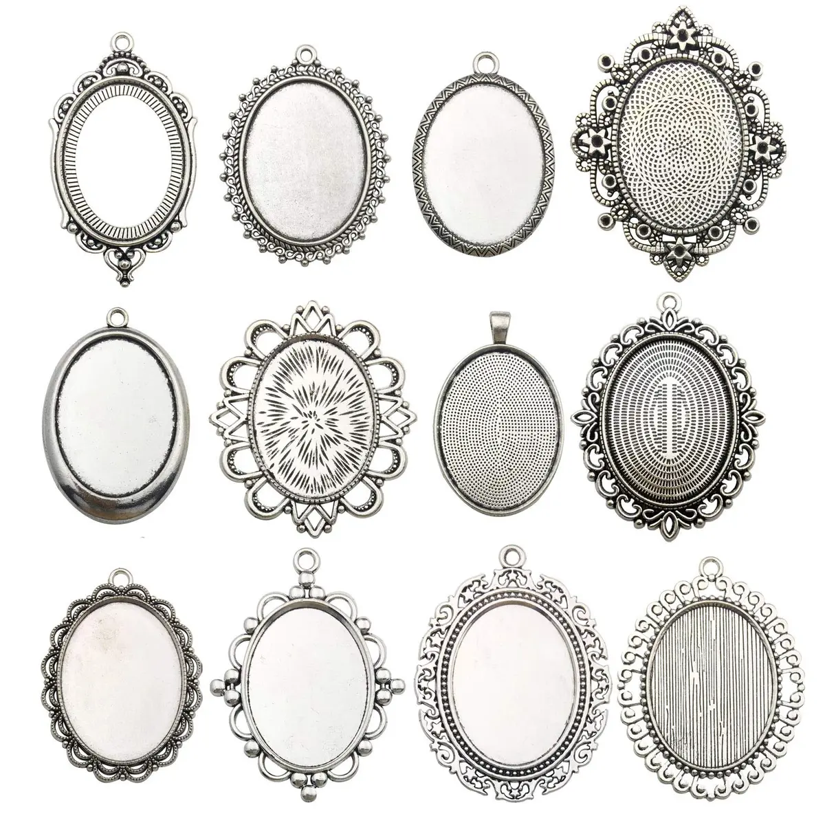 Youdiyla 10 Pendant Trays 30x40mm Oval Blank Bezel Frame Jewelry Making Antique Silver - main product image