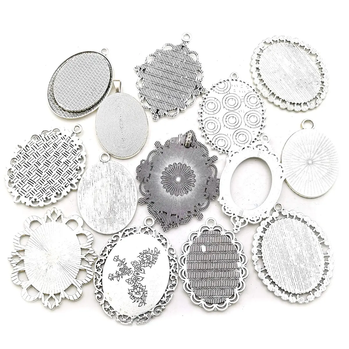 Youdiyla 10 Pendant Trays 30x40mm Oval Blank Bezel Frame Jewelry Making Antique Silver - view 2