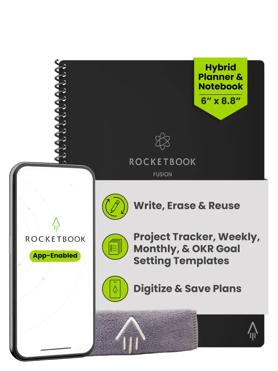 Rocketbook Fusion Hybrid Reusable Planner Notebook, Executive 6x8.8, Black | Plan, Digitize, Erase, Re-Plan - main product image