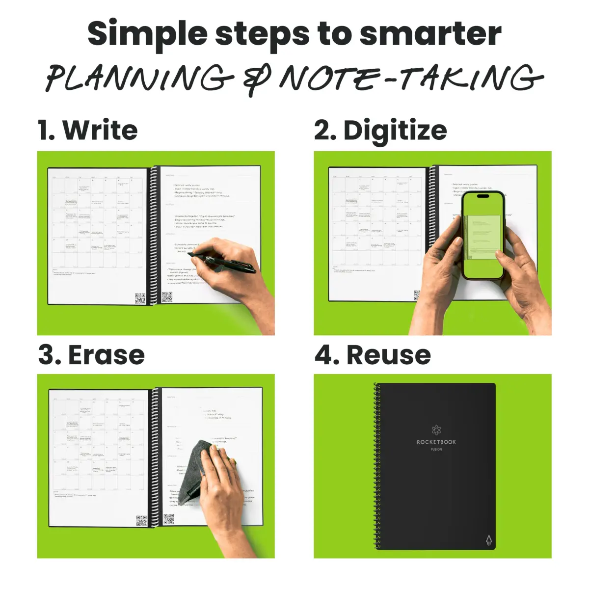 Rocketbook Fusion Hybrid Reusable Planner Notebook, Executive 6x8.8, Black | Plan, Digitize, Erase, Re-Plan - view 2