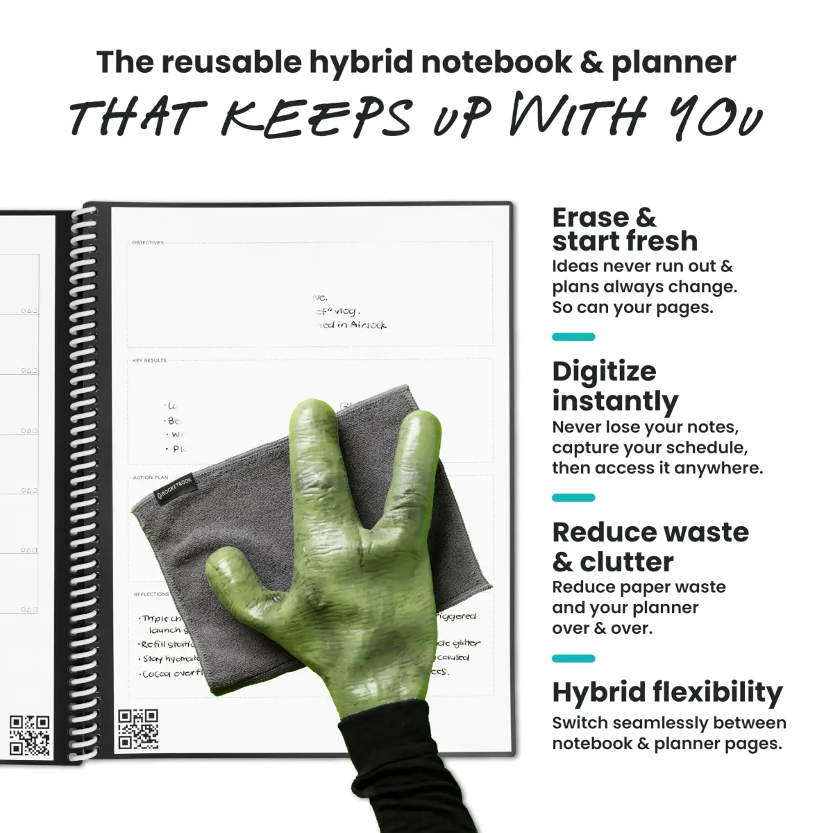 Rocketbook Fusion Hybrid Reusable Planner Notebook, Executive 6x8.8, Black | Plan, Digitize, Erase, Re-Plan - view 4