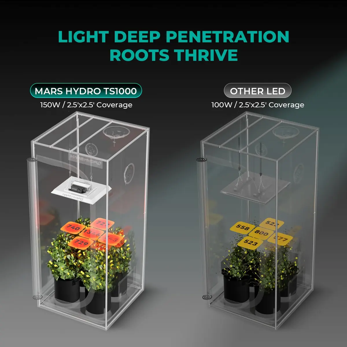 MARS HYDRO TS1000 150W LED Grow Light for Indoor Plants | Full Spectrum, Dimmable, Quiet Fanless, 2.5x2.5ft Coverage - view 9