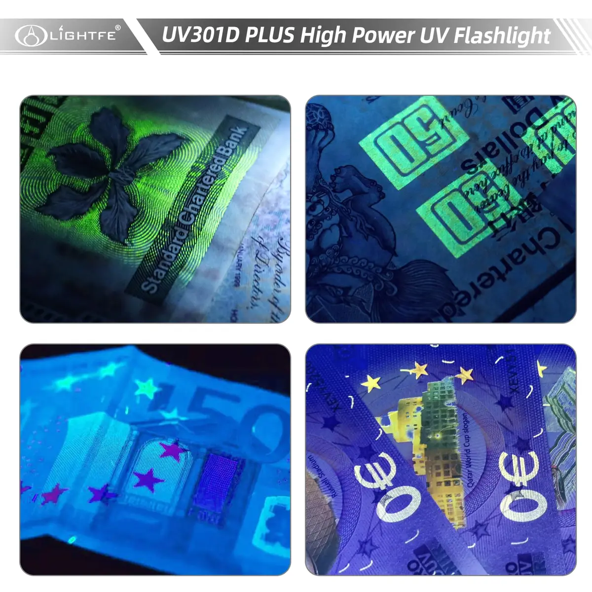 LIGHTFE Black Light 365nm UV Flashlight UV301D-Plus Vision with SSC UV LED | Max 3000mW Power, Black Filter Lens, 2 AA Batteries - view 6