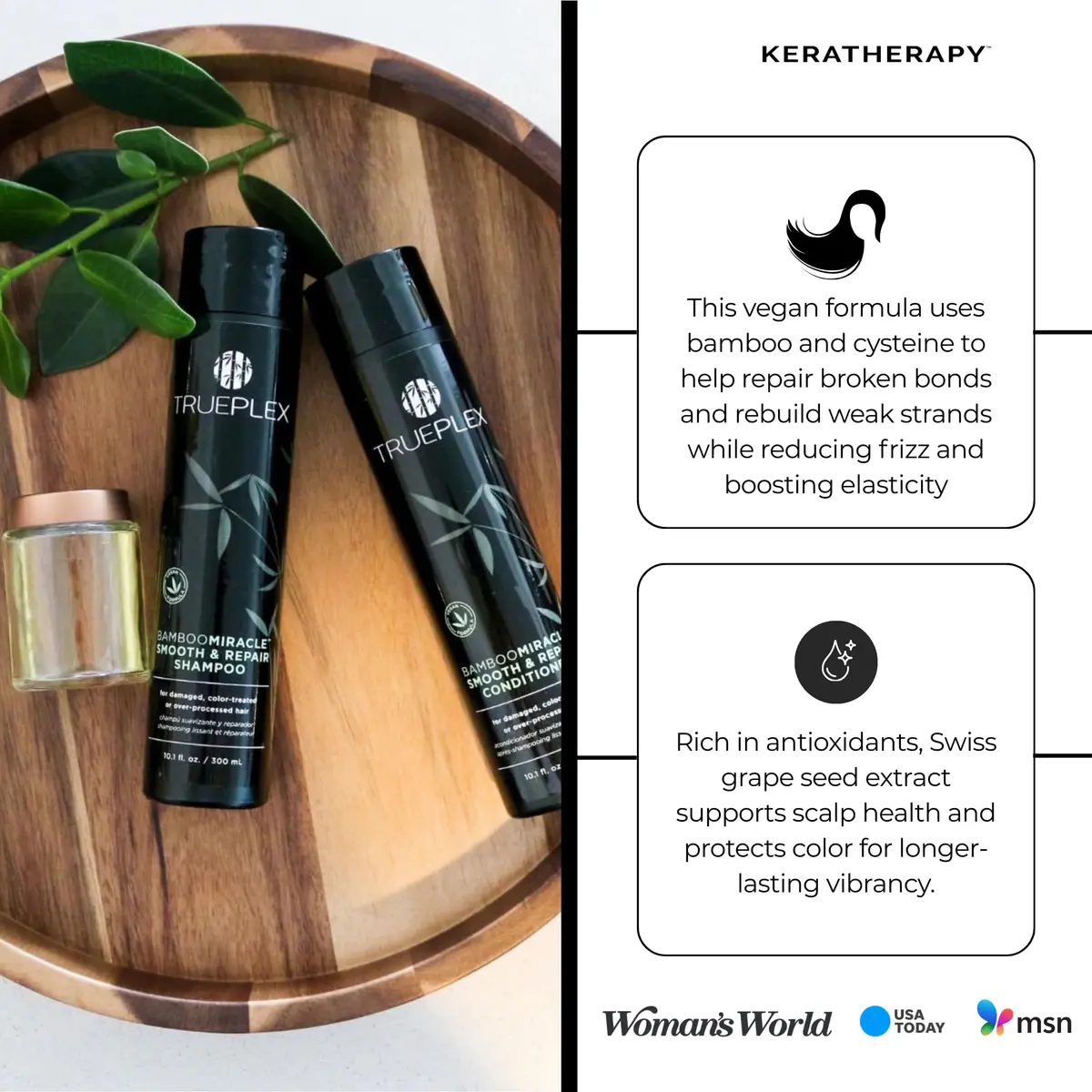 Trueplex KERATHERAPY Bamboo Miracle Smooth & Repair Shampoo 300 ml | Hydrating & Smoothing for Damaged & Frizzy Hair - view 5